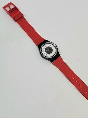Swatch Watch Vintage Ladies Chrono Tech LB104 1984 Red Black White New Battery